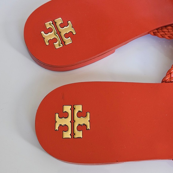 TORY BURCH Woven Flat Slide - Desert Flower Orange $298 Sz US 8.5 Preppy Summer - Picture 11 of 11